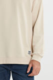 Loose Fit Rahat Kesim Bisiklet Yaka %100 Pamuk Bej Sweatshirt
