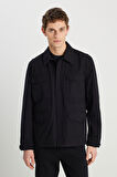 Regular Fit Normal Kesim %100 Pamuk Siyah Military Ceket