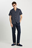 %100 Keten Regular Fit Normal Kesim Normal Bel Düz Paça Lacivert Pantolon