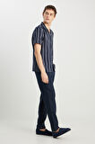 %100 Keten Regular Fit Normal Kesim Normal Bel Düz Paça Lacivert Pantolon