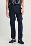 %100 Keten Regular Fit Normal Kesim Normal Bel Düz Paça Lacivert Pantolon