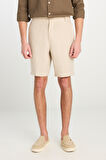 %100 Keten Regular Fit Normal Kesim Lastik Bel Detaylı Bej Şort
