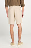 %100 Keten Regular Fit Normal Kesim Lastik Bel Detaylı Bej Şort