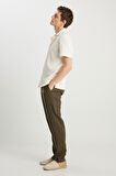 %100 Keten Regular Fit Normal Kesim Normal Bel Düz Paça Haki Pantolon