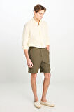 %100 Keten Regular Fit Normal Kesim Lastik Bel Detaylı Haki Şort