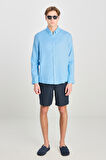 Regular Fit Normal Kesim Mavi Keten Gömlek