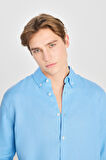 Regular Fit Normal Kesim Mavi Keten Gömlek