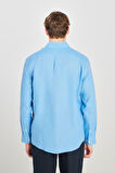 Regular Fit Normal Kesim Mavi Keten Gömlek