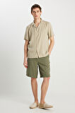 Regular Fit Normal Kesim Yumuşak Dokulu Haki Şort