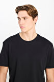 %100 Pamuk Relaxed Fit Geniş Kesim Bisiklet Yaka Siyah Basic T-shirt
