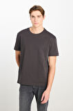 %100 Pamuk Relaxed Fit Geniş Kesim Bisiklet Yaka Antrasit Basic T-shirt