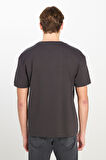 %100 Pamuk Relaxed Fit Geniş Kesim Bisiklet Yaka Antrasit Basic T-shirt