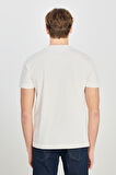 %100 Pamuk Regular Fit Normal Kesim Aplikeli Ekru Tişört