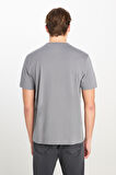 %100 Pamuk Regular Fit Normal Kesim Bisiklet Yaka Baskılı Gri Tişört
