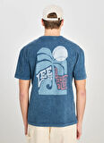Lee Bisiklet Yaka Mavi Erkek T-Shirt LD775771562 Relaxed Fit Grafik