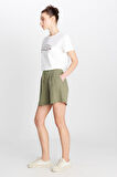 Relaxed Fit Geniş Kesim Yumuşak Dokulu Bağcıklı Haki Şort