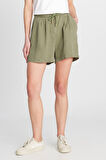 Relaxed Fit Geniş Kesim Yumuşak Dokulu Bağcıklı Haki Şort