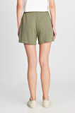 Relaxed Fit Geniş Kesim Yumuşak Dokulu Bağcıklı Haki Şort