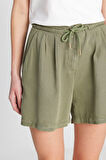Relaxed Fit Geniş Kesim Yumuşak Dokulu Bağcıklı Haki Şort