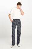%100 Pamuk Carpenter Fit Geniş Kesim Desenli Siyah Pantolon