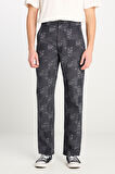%100 Pamuk Carpenter Fit Geniş Kesim Desenli Siyah Pantolon