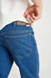 Texas Slim Fit Dar Kesim Normal Bel Dar Paça Açık Mavi Pamuklu Esnek Denim Pantolon