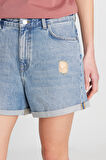%100 Pamuk Regular Fit Normal Kesim Mavi Mini Denim Jean Şort