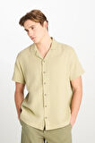 %100 Pamuk Relaxed Fit Geniş Kesim Açık Yeşil Gömlek