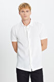 %100 Pamuk Relaxed Fit Geniş Kesim Kırık Beyaz Gömlek