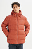 Regular Fit Normal Kesim Kapüşonlu Cepli Şişme Puffer Mont