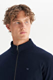 Pamuklu Relaxed Fit Dik Yaka Fermuarlı Selanik Örgü Sweatshirt