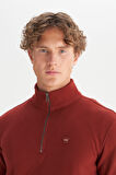 Pamuklu Regular Fit Dik Yaka Fermuarlı Selanik Örgü Sweatshirt