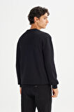 Regular Fit Normal Kesim Bisiklet Yaka Baskılı Siyah Sweatshirt