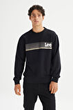 Regular Fit Normal Kesim Bisiklet Yaka Baskılı Siyah Sweatshirt
