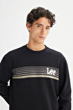 Regular Fit Normal Kesim Bisiklet Yaka Baskılı Siyah Sweatshirt