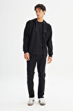 Regular Fit Normal Kesim Kapüşonlu Fermuarlı Siyah Sweatshirt Ceket