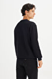 Regular Fit Normal Kesim Bisiklet Yaka Baskılı Siyah Sweatshirt