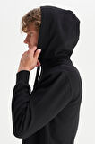 Regular Fit Normal Kesim Kapüşonlu Siyah Sweatshirt