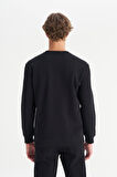 Regular Fit Normal Kesim Kapüşonlu İçi Polarlı Siyah Sweatshirt
