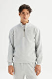 Lee Regular Fit Normal Kesim Kapüşonlu Fermuar Detaylı Gri Melanj Sweatshirt