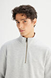 Lee Regular Fit Normal Kesim Kapüşonlu Fermuar Detaylı Gri Melanj Sweatshirt