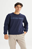 Regular Fit Normal Kesim Bisiklet Yaka Lacivert Sweatshirt