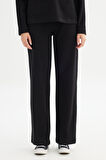 Straight Fit Düz Kesim Normal Bel Siyah Sweatpant Eşofman Altı