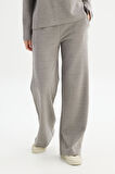 Straight Fit Düz Kesim Normal Bel Gri Sweatpant Eşofman Altı