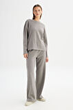 Straight Fit Düz Kesim Normal Bel Gri Sweatpant Eşofman Altı