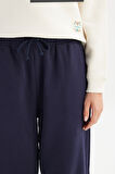 Loose Fit Geniş Kesim Lacivert Pamuklu Esnek Sweatpant