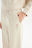 Loose Fit Geniş Paça Bej Pamuklu Esnek Sweatpant