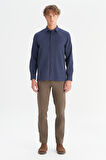 %100 Pamuk Regular Fit Normal Kesim Lacivert Gömlek