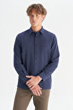 %100 Pamuk Regular Fit Normal Kesim Lacivert Gömlek