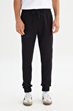 Regular Fit Normal Kesim Ribanalı Paça Siyah Sweatpant Eşofman Altı